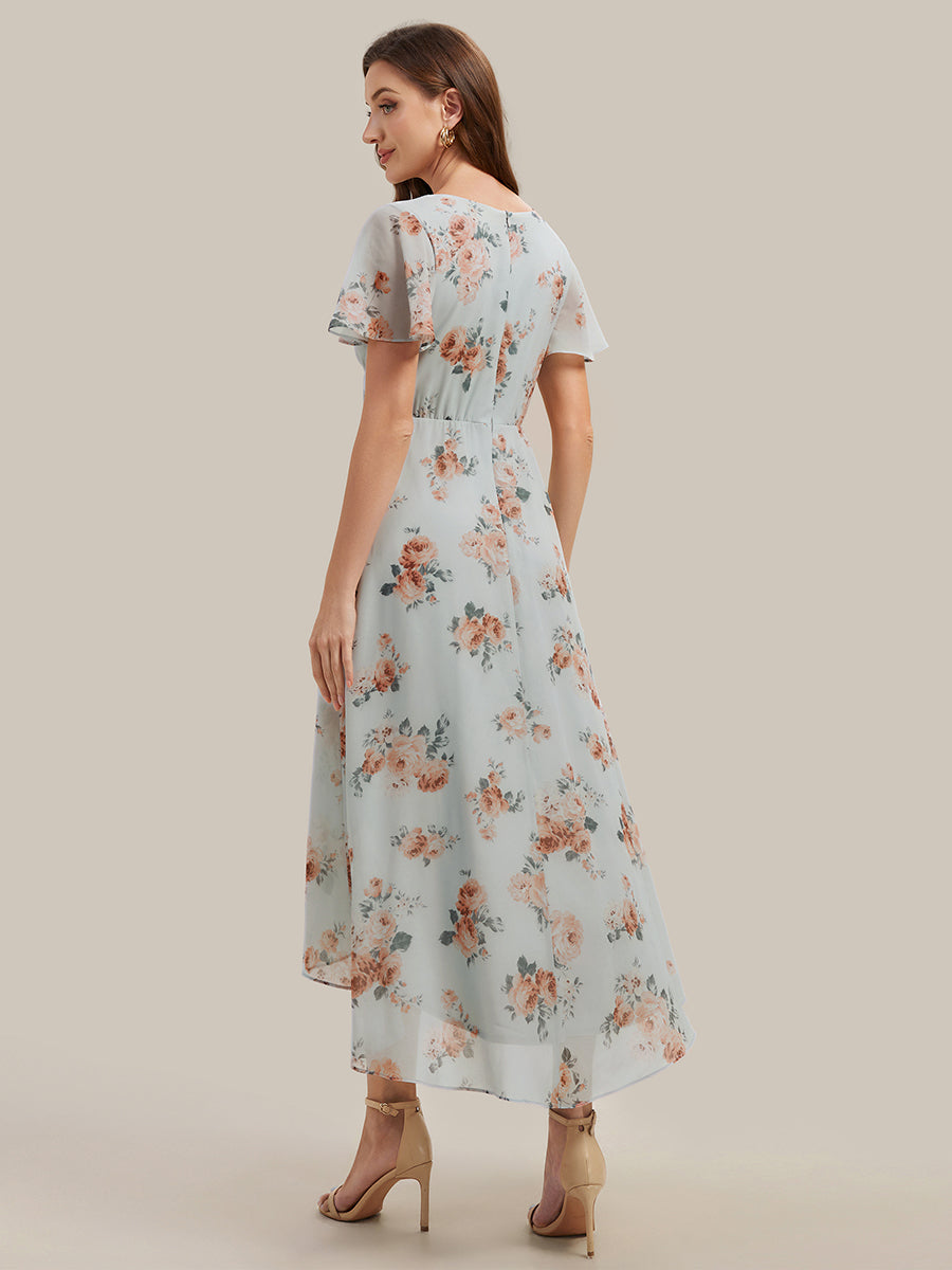 robe à volants à pois à manches courtes décolleté en V asymétrique A-line #Couleur_Floraison Ambrée