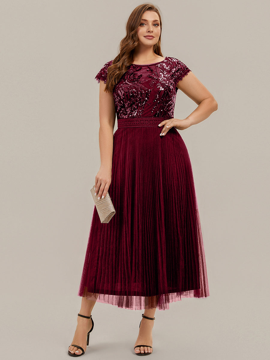 robe midi sans manches à sequins col rond en A #Couleur_Bordeaux