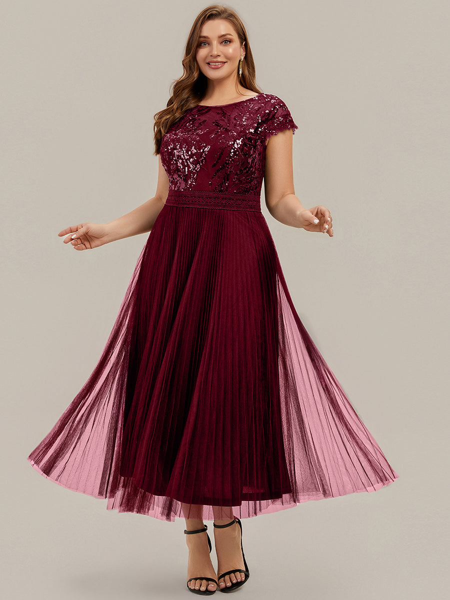 robe midi sans manches à sequins col rond en A #Couleur_Bordeaux