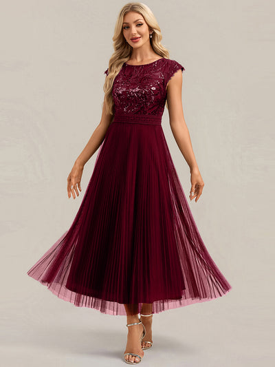 Robe midi sans manches à sequins col rond en A