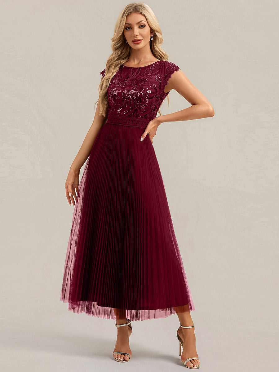 robe midi sans manches à sequins col rond en A #Couleur_Bordeaux