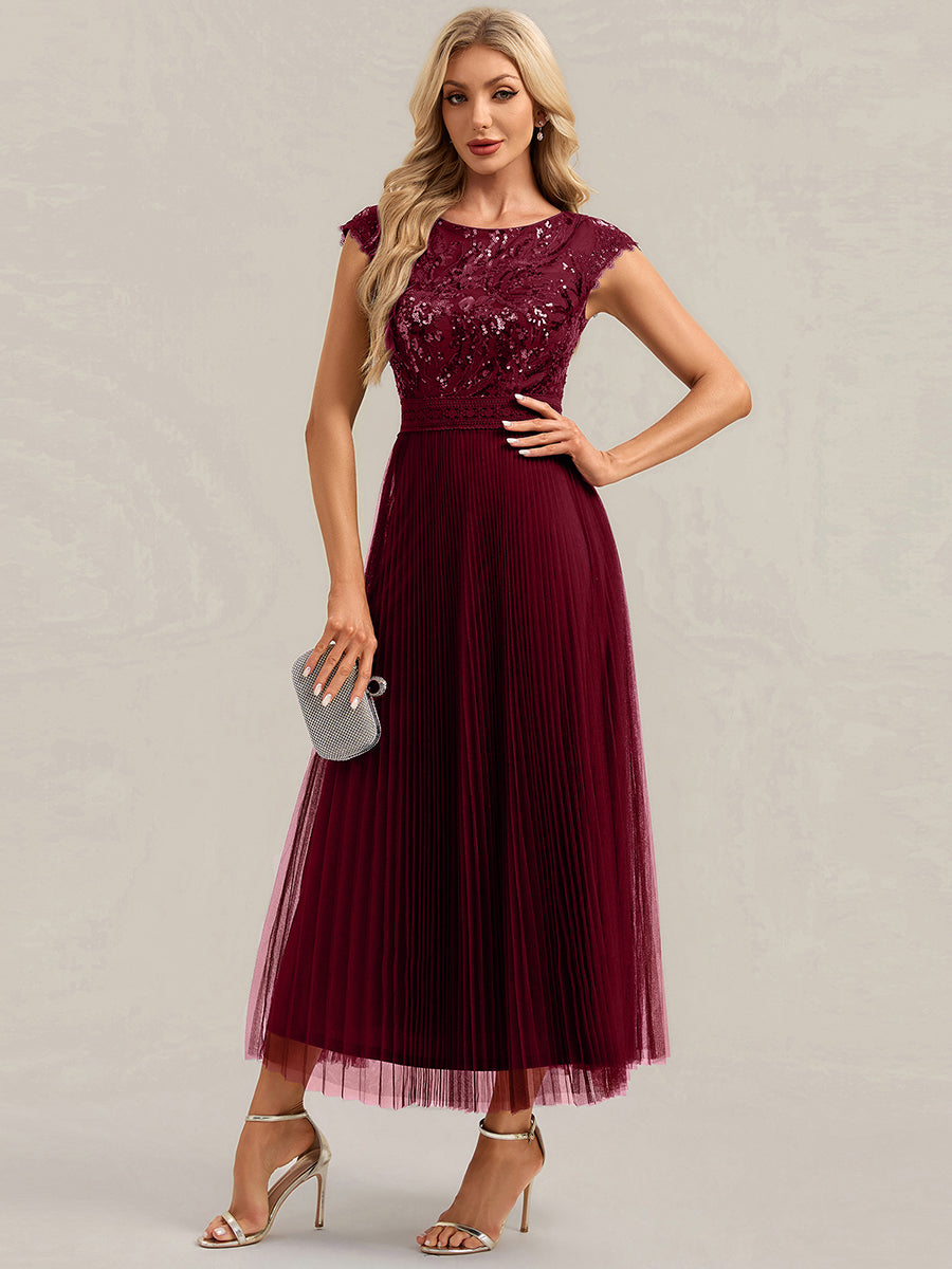 robe midi sans manches à sequins col rond en A #Couleur_Bordeaux
