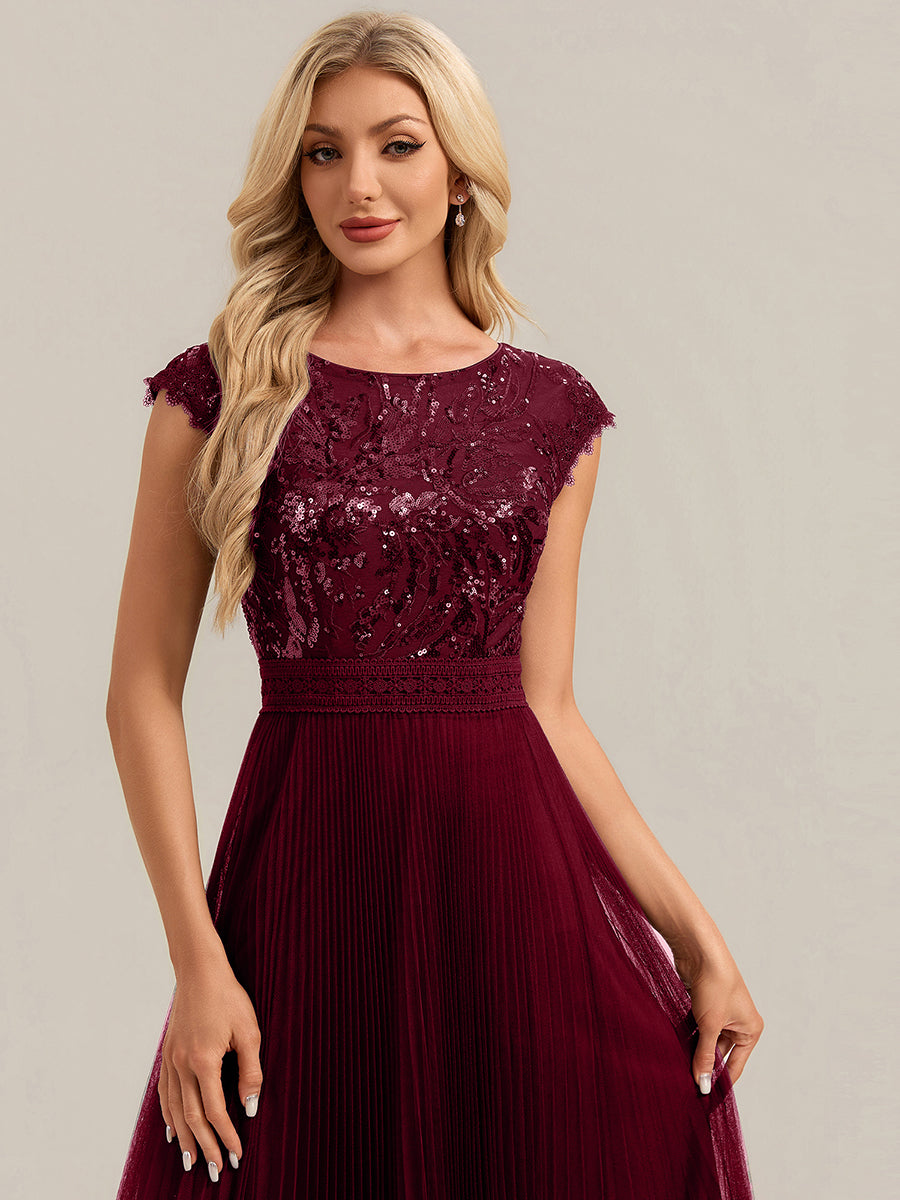 robe midi sans manches à sequins col rond en A #Couleur_Bordeaux