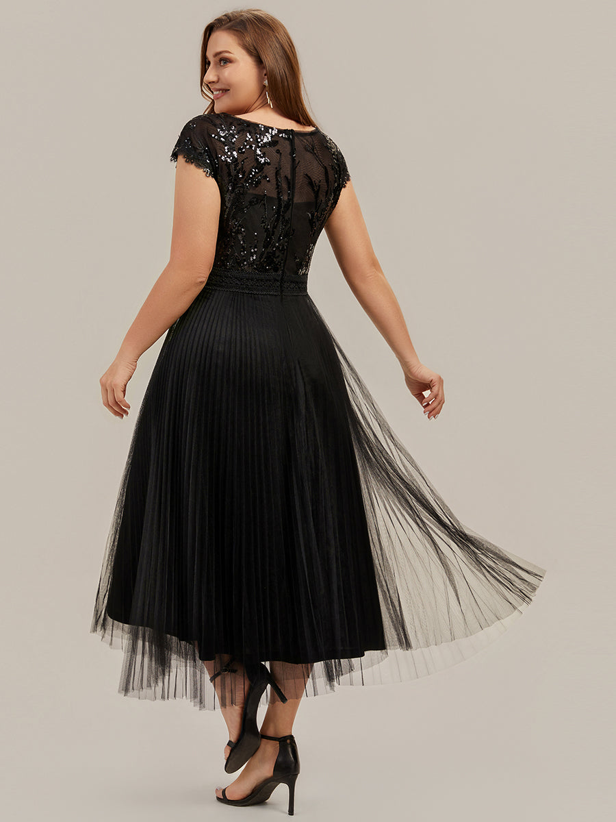 robe midi sans manches à sequins col rond en A #Couleur_Noir