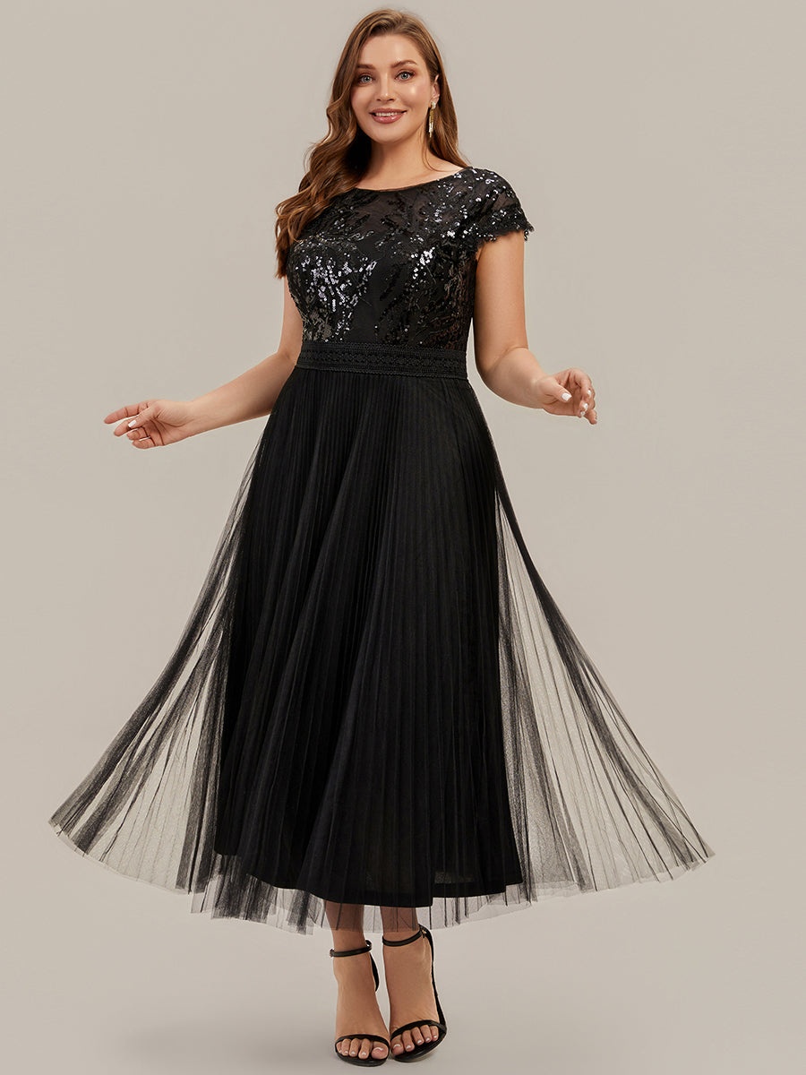 robe midi sans manches à sequins col rond en A #Couleur_Noir