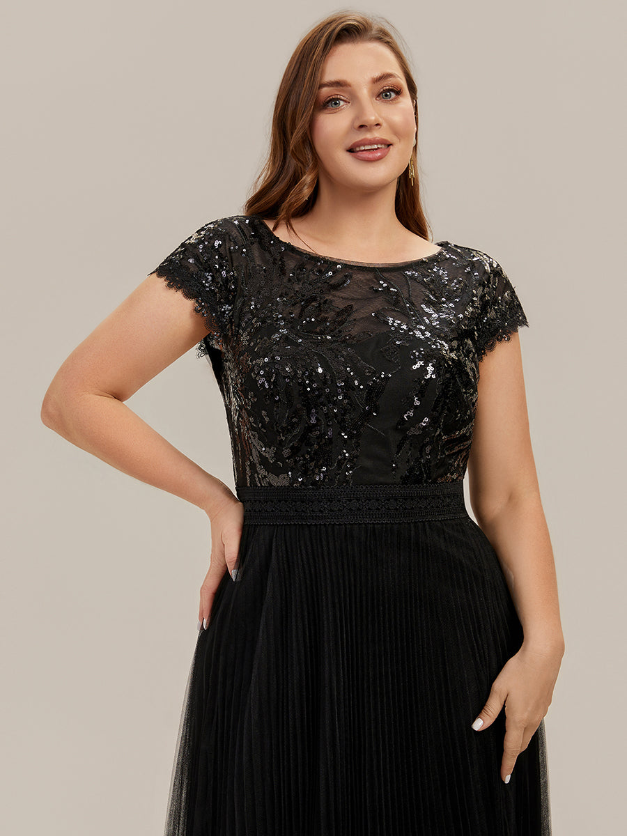 robe midi sans manches à sequins col rond en A #Couleur_Noir