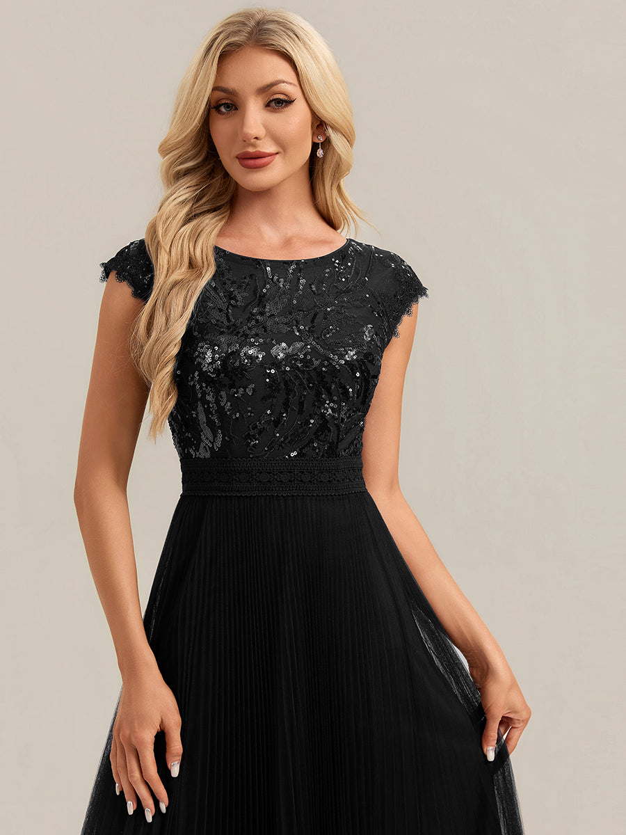 robe midi sans manches à sequins col rond en A #Couleur_Noir