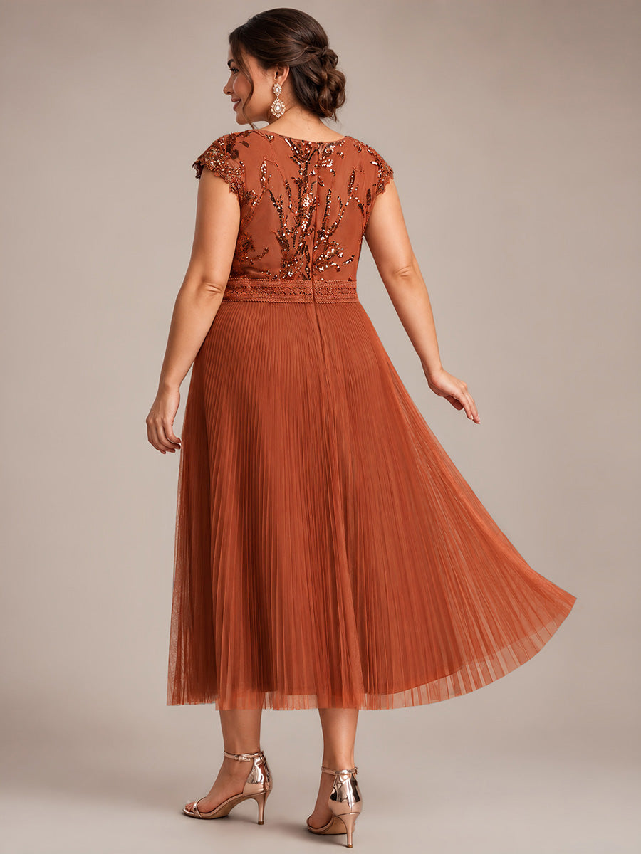 robe midi sans manches à sequins col rond en A #Couleur_Burnt Orange
