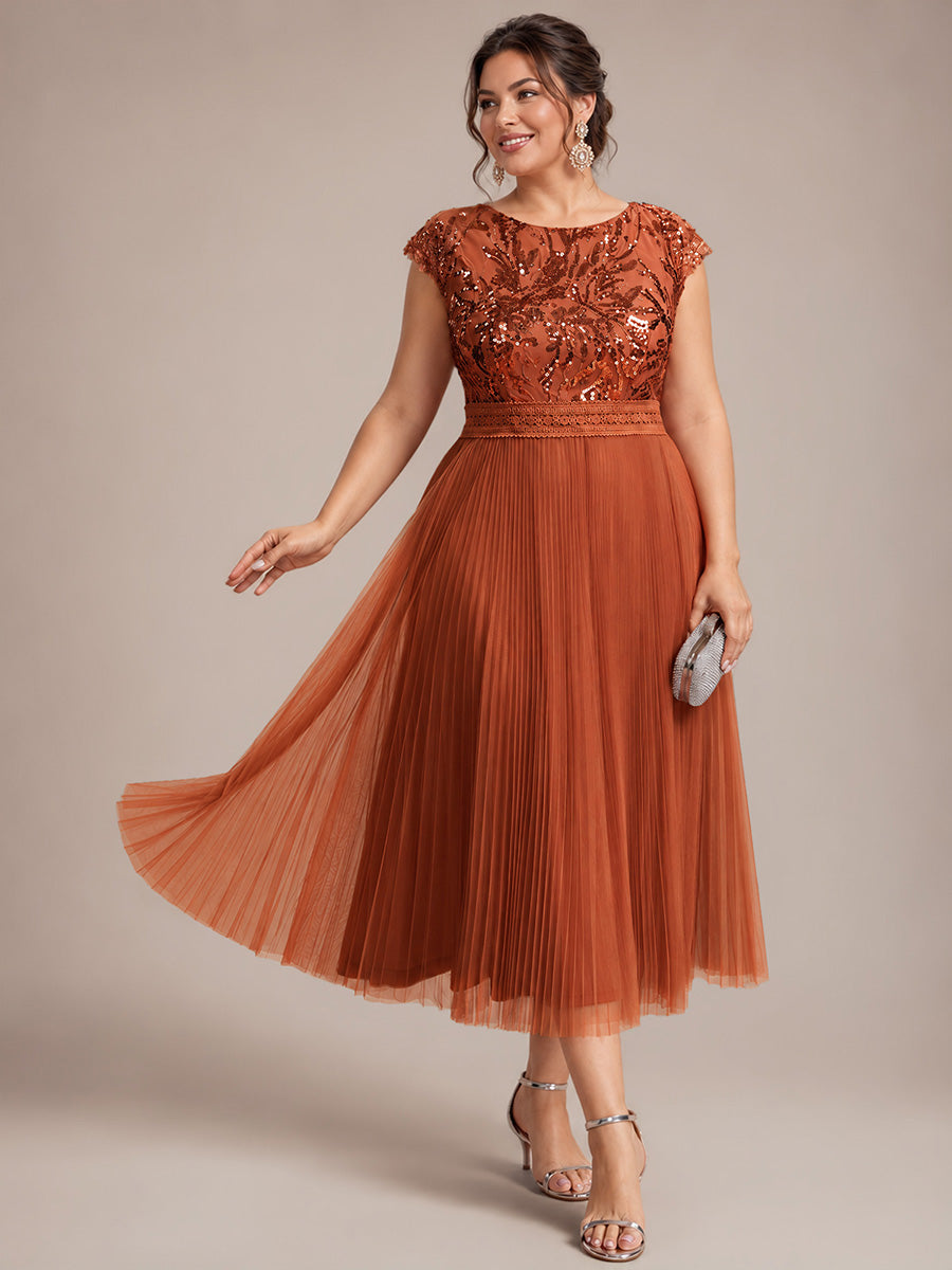 robe midi sans manches à sequins col rond en A #Couleur_Burnt Orange