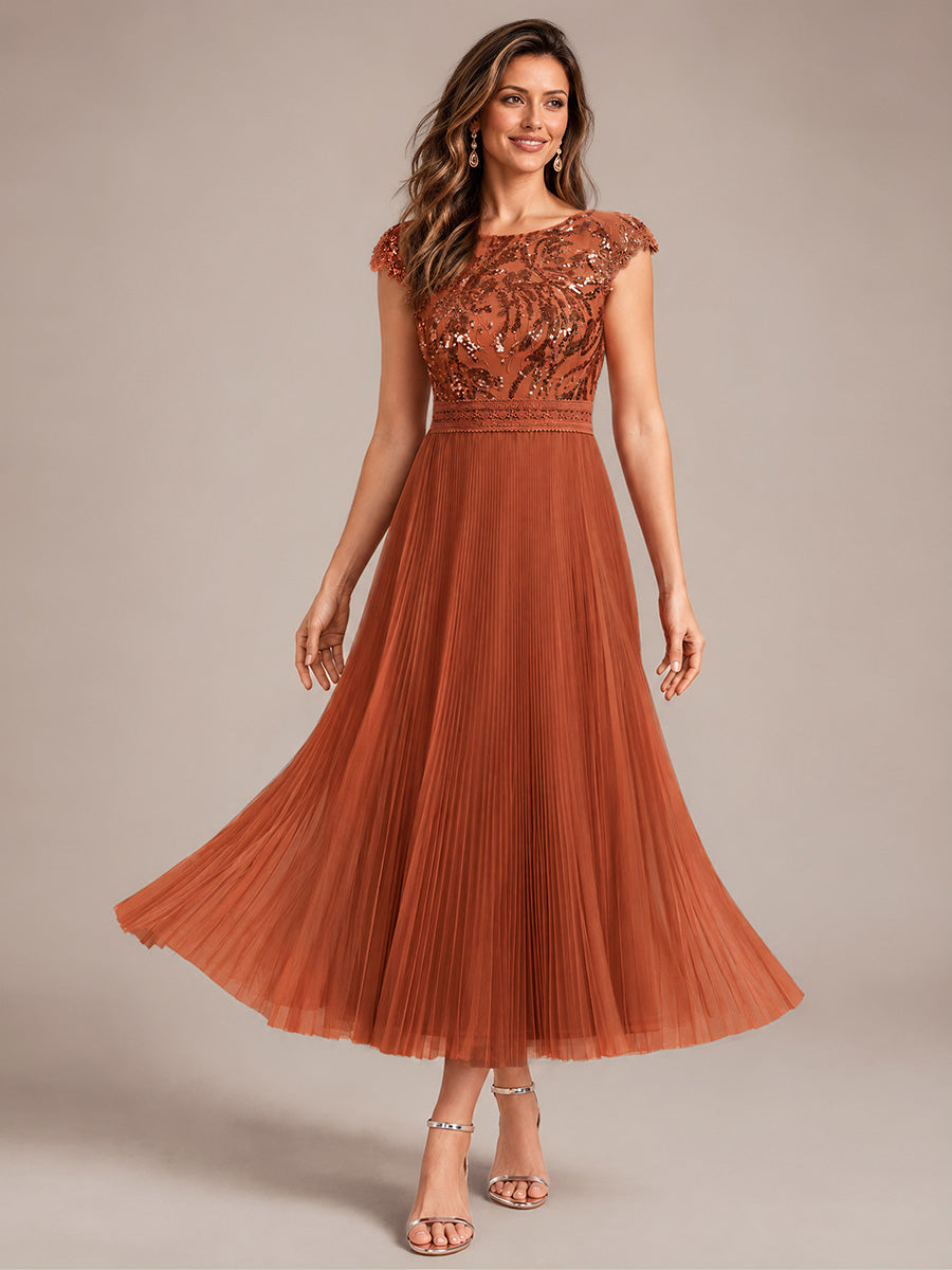 robe midi sans manches à sequins col rond en A #Couleur_Burnt Orange