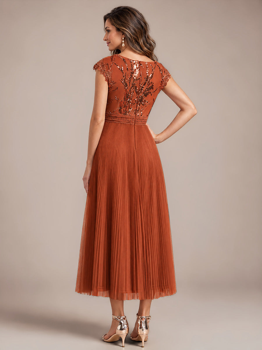 robe midi sans manches à sequins col rond en A #Couleur_Burnt Orange