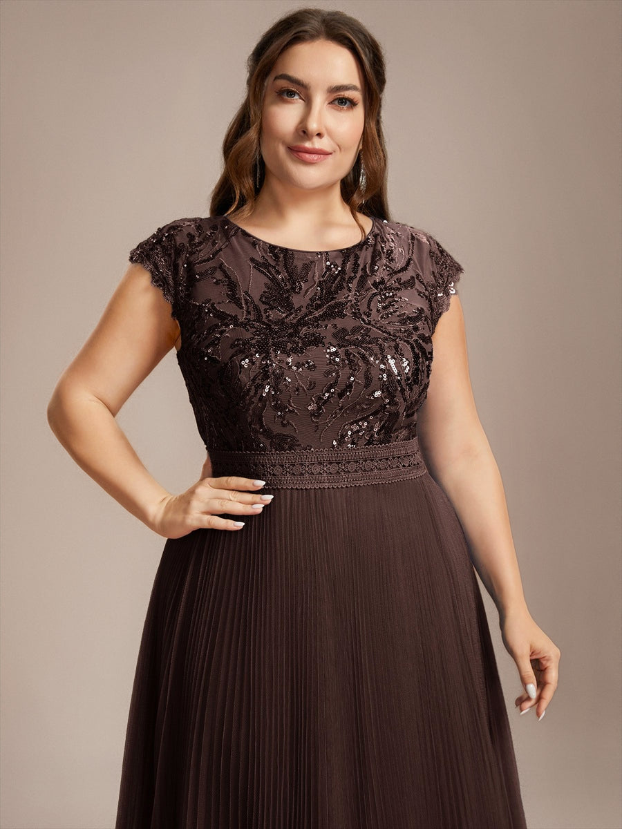 robe midi sans manches à sequins col rond en A #Couleur_Marron chocolat