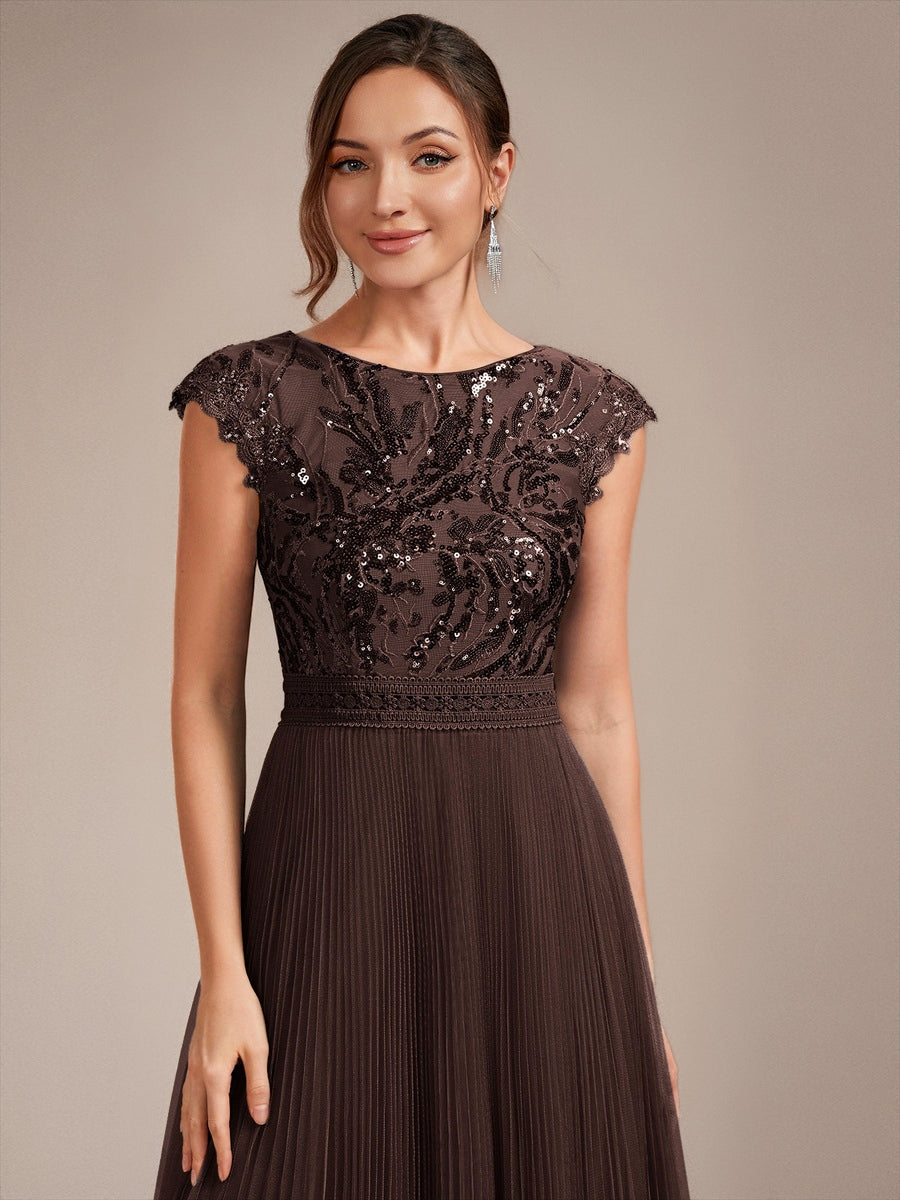 robe midi sans manches à sequins col rond en A #Couleur_Marron chocolat