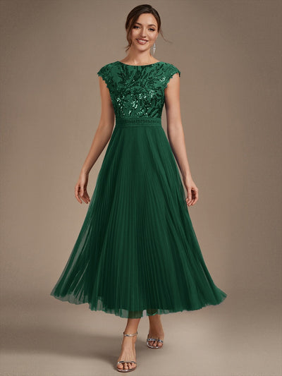 Robe midi sans manches à sequins col rond en A