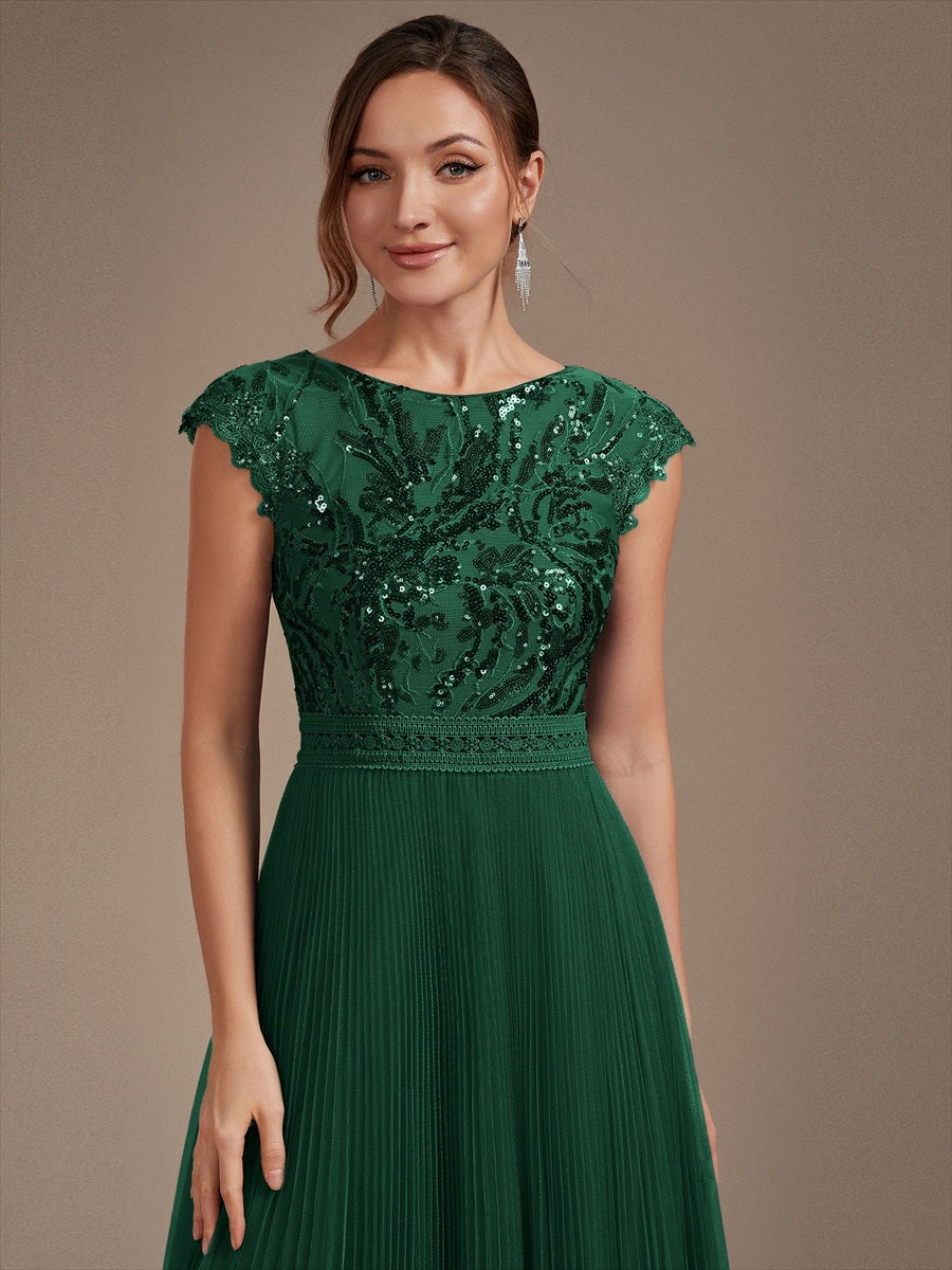 robe midi sans manches à sequins col rond en A #Couleur_Vert Fonce