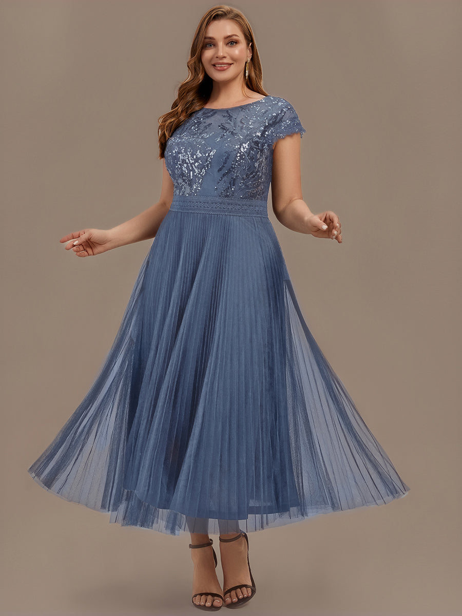 robe midi sans manches à sequins col rond en A #Couleur_Marine Fume