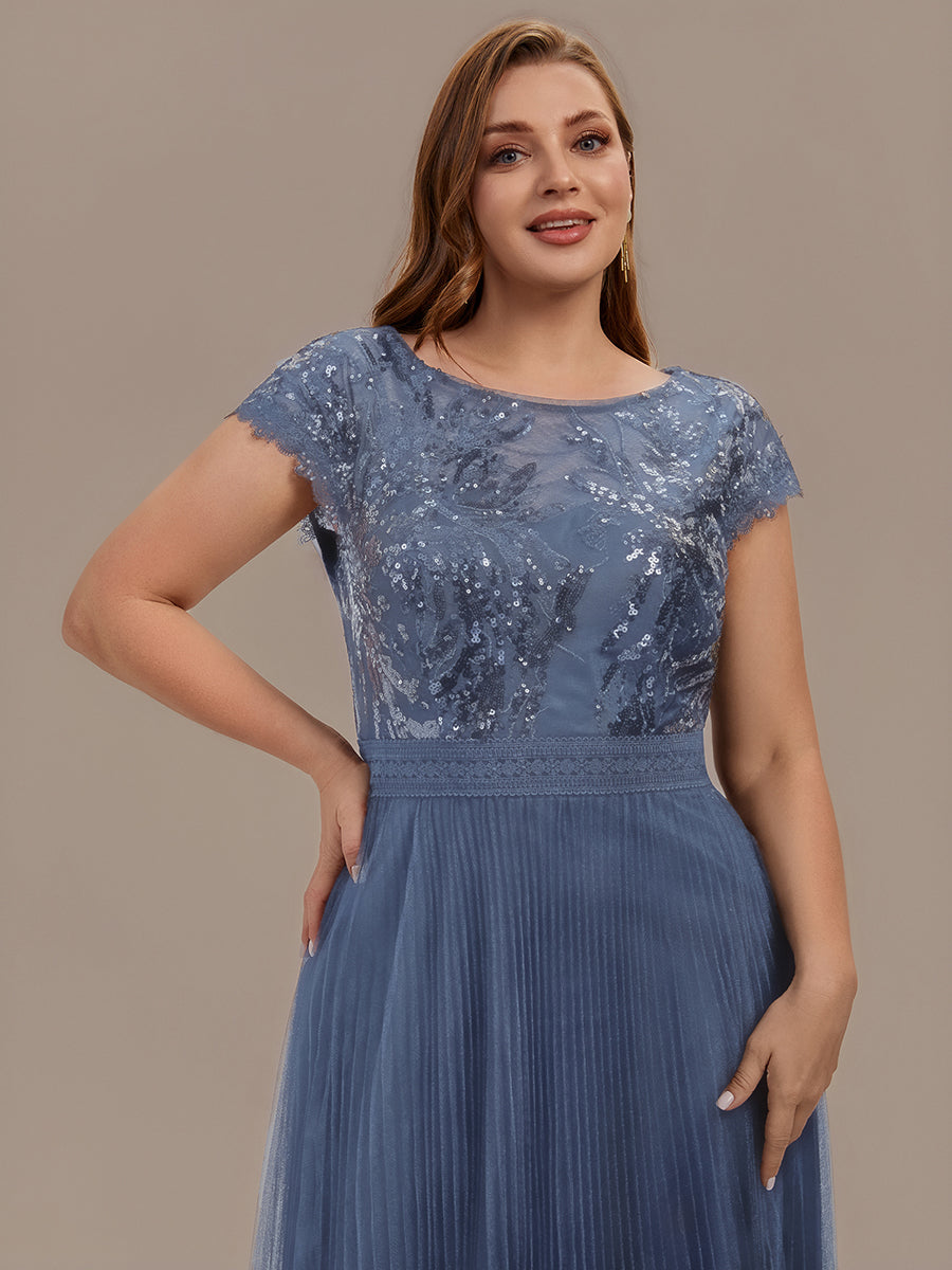 robe midi sans manches à sequins col rond en A #Couleur_Marine Fume