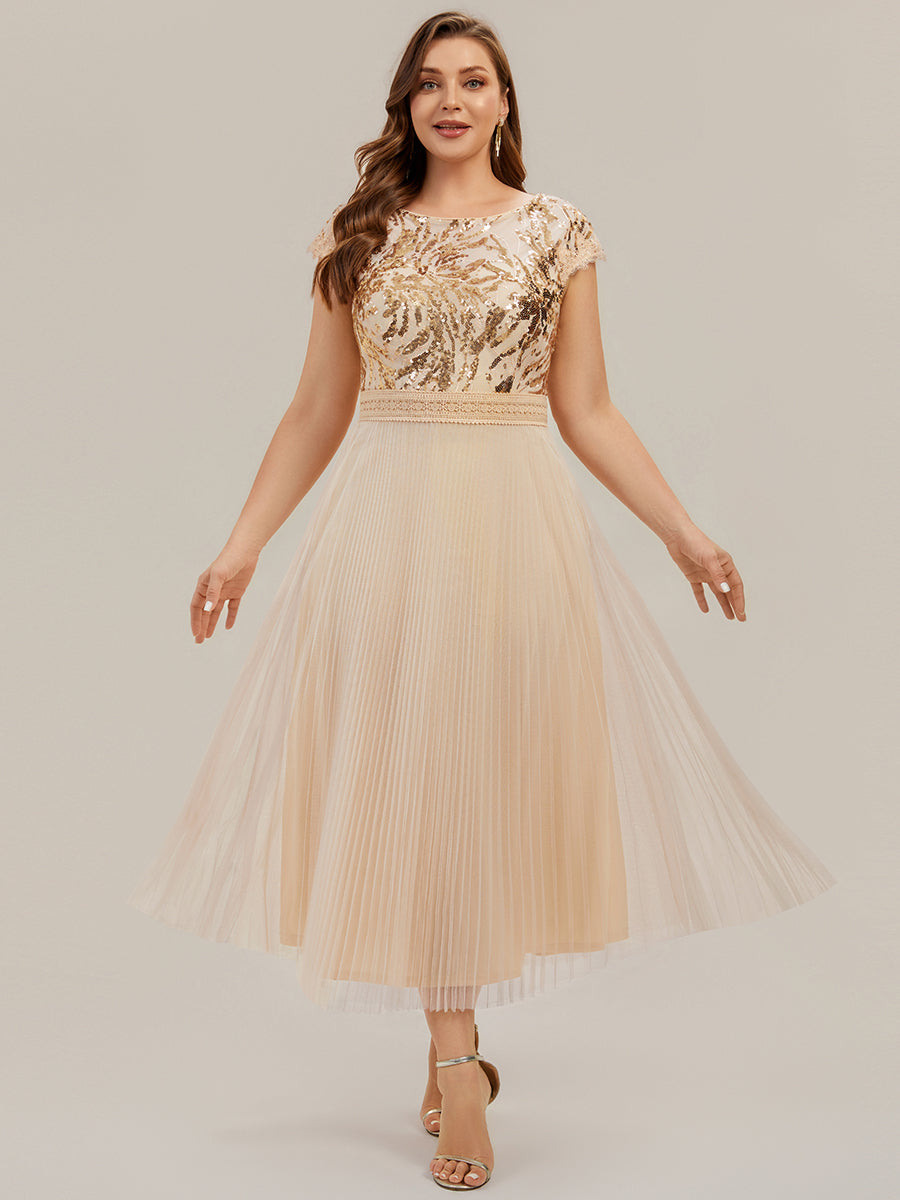 robe midi sans manches à sequins col rond en A #Couleur_Dorée
