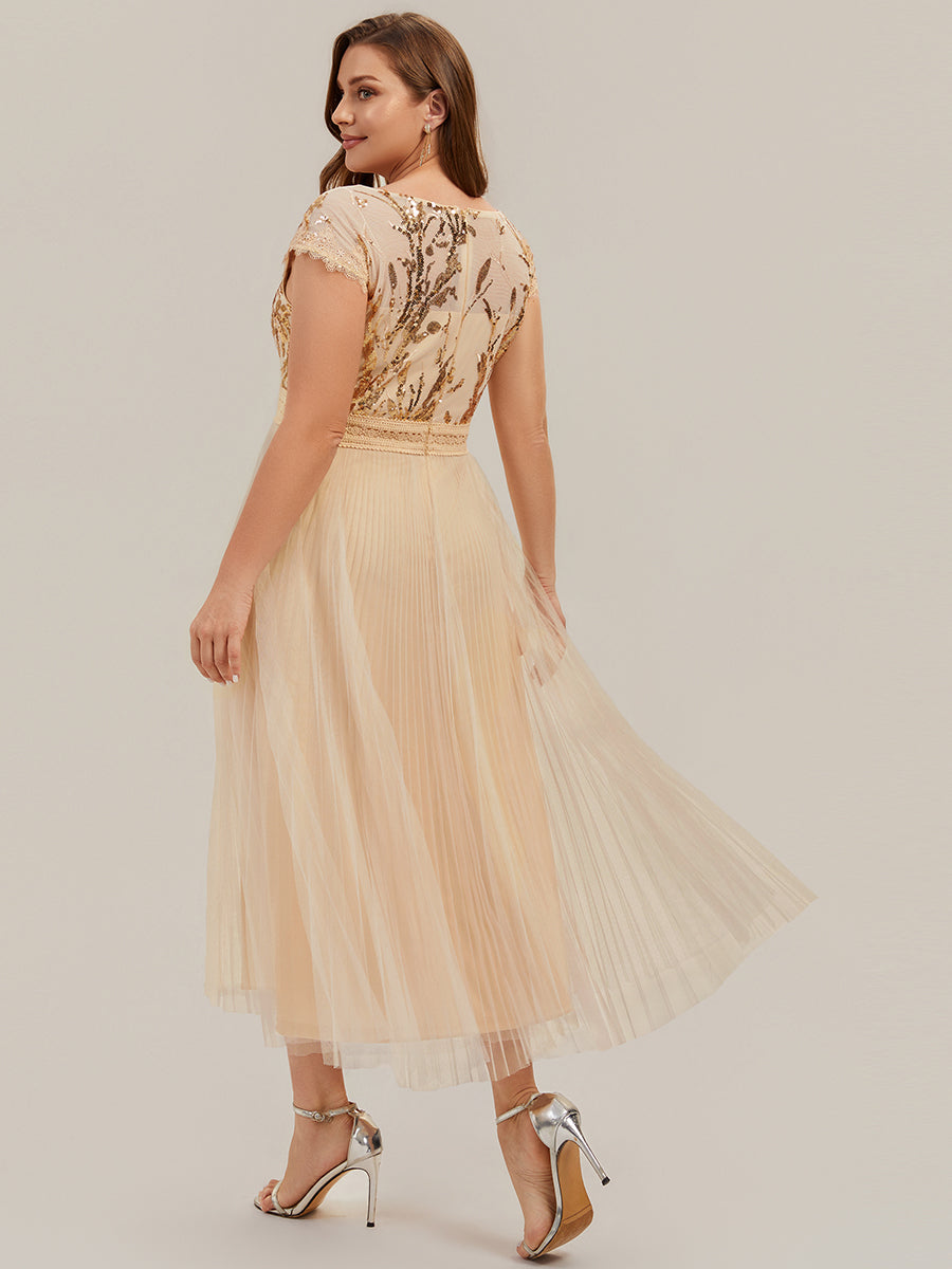 robe midi sans manches à sequins col rond en A #Couleur_Dorée