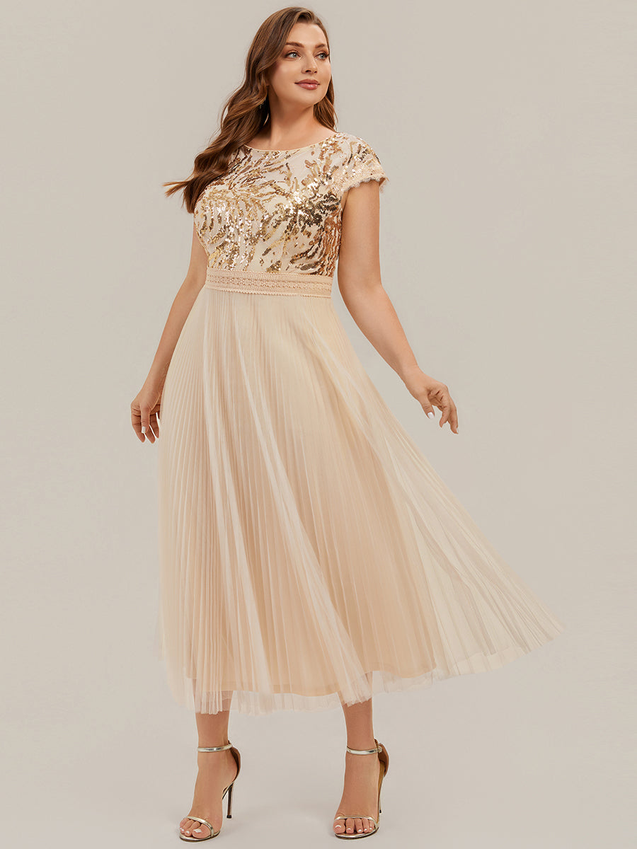 robe midi sans manches à sequins col rond en A #Couleur_Dorée
