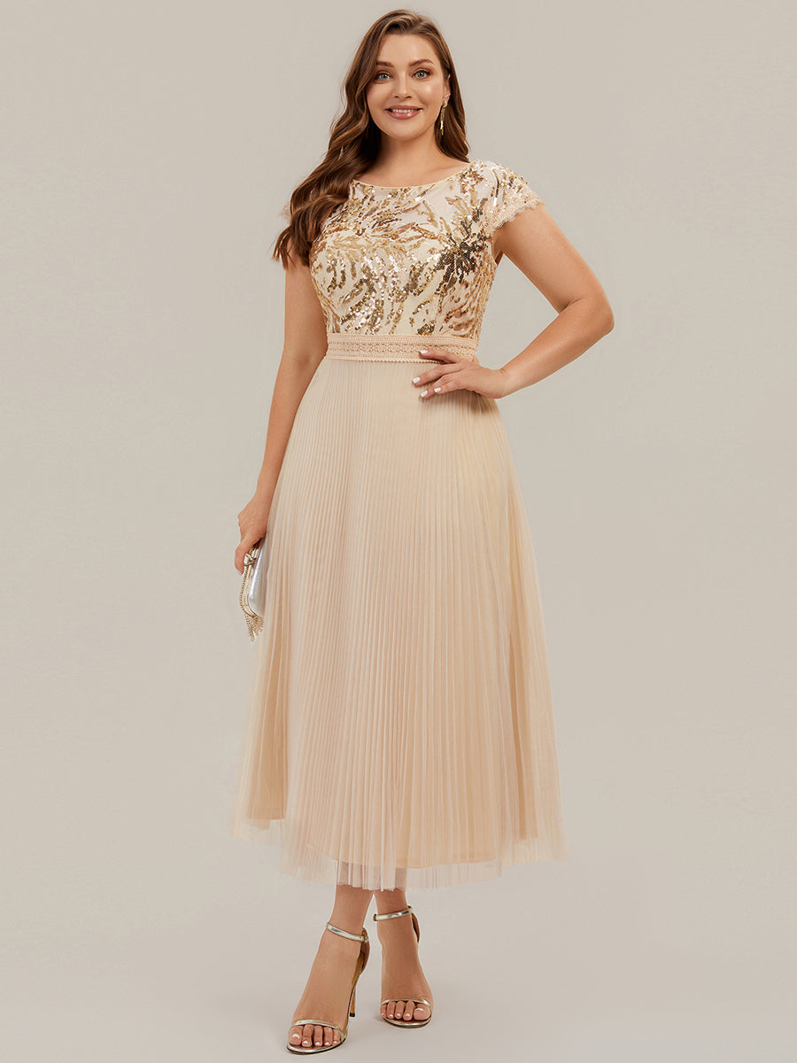 robe midi sans manches à sequins col rond en A #Couleur_Dorée
