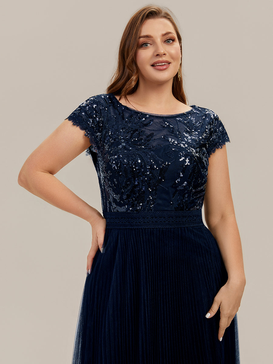 robe midi sans manches à sequins col rond en A #Couleur_Bleu Marine