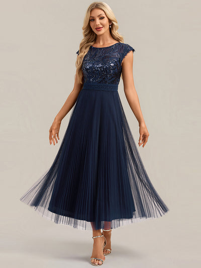 Robe midi sans manches à sequins col rond en A