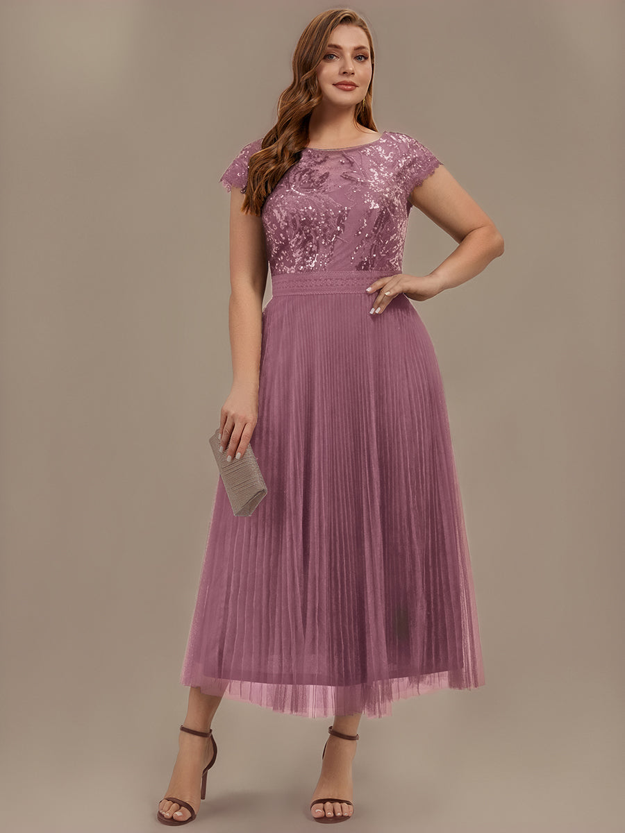 robe midi sans manches à sequins col rond en A #Couleur_Orchidee
