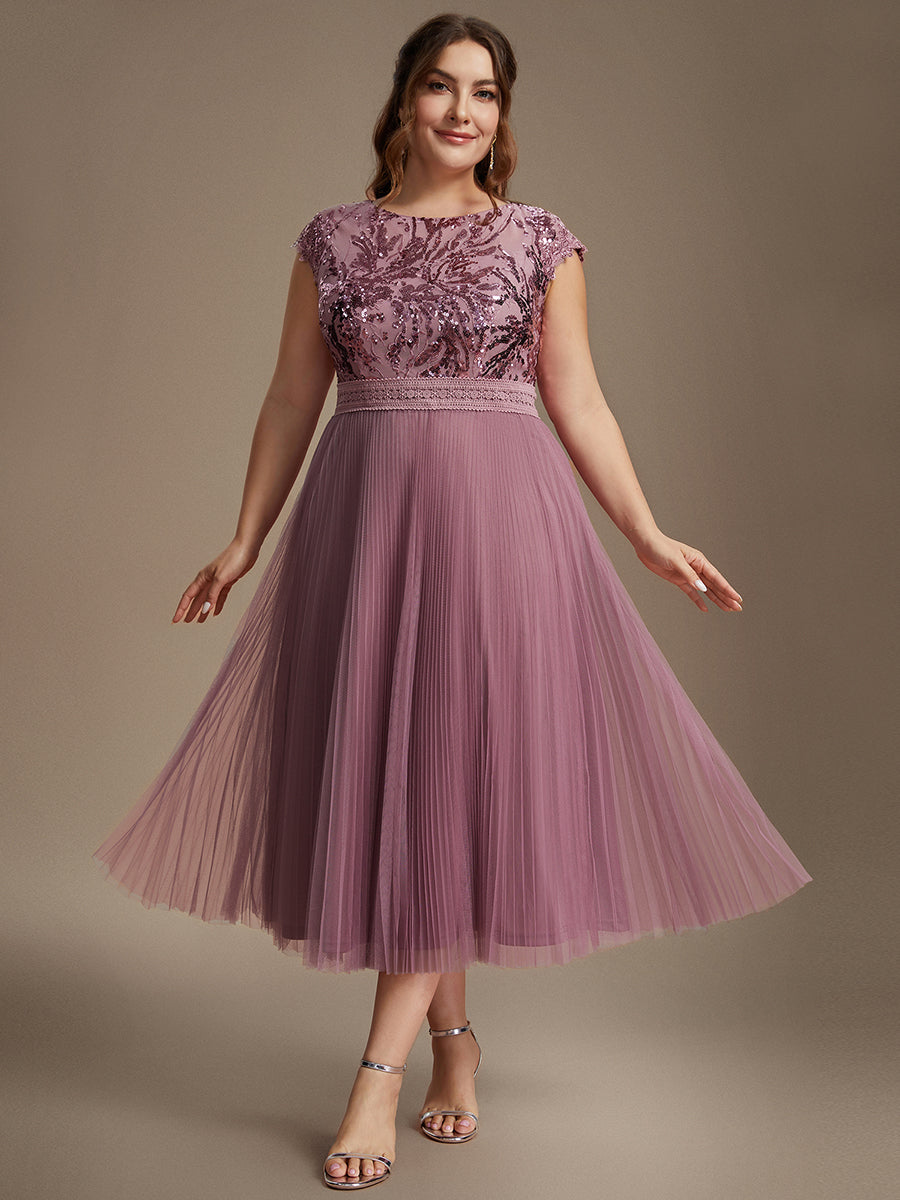 robe midi sans manches à sequins col rond en A #Couleur_Orchidee