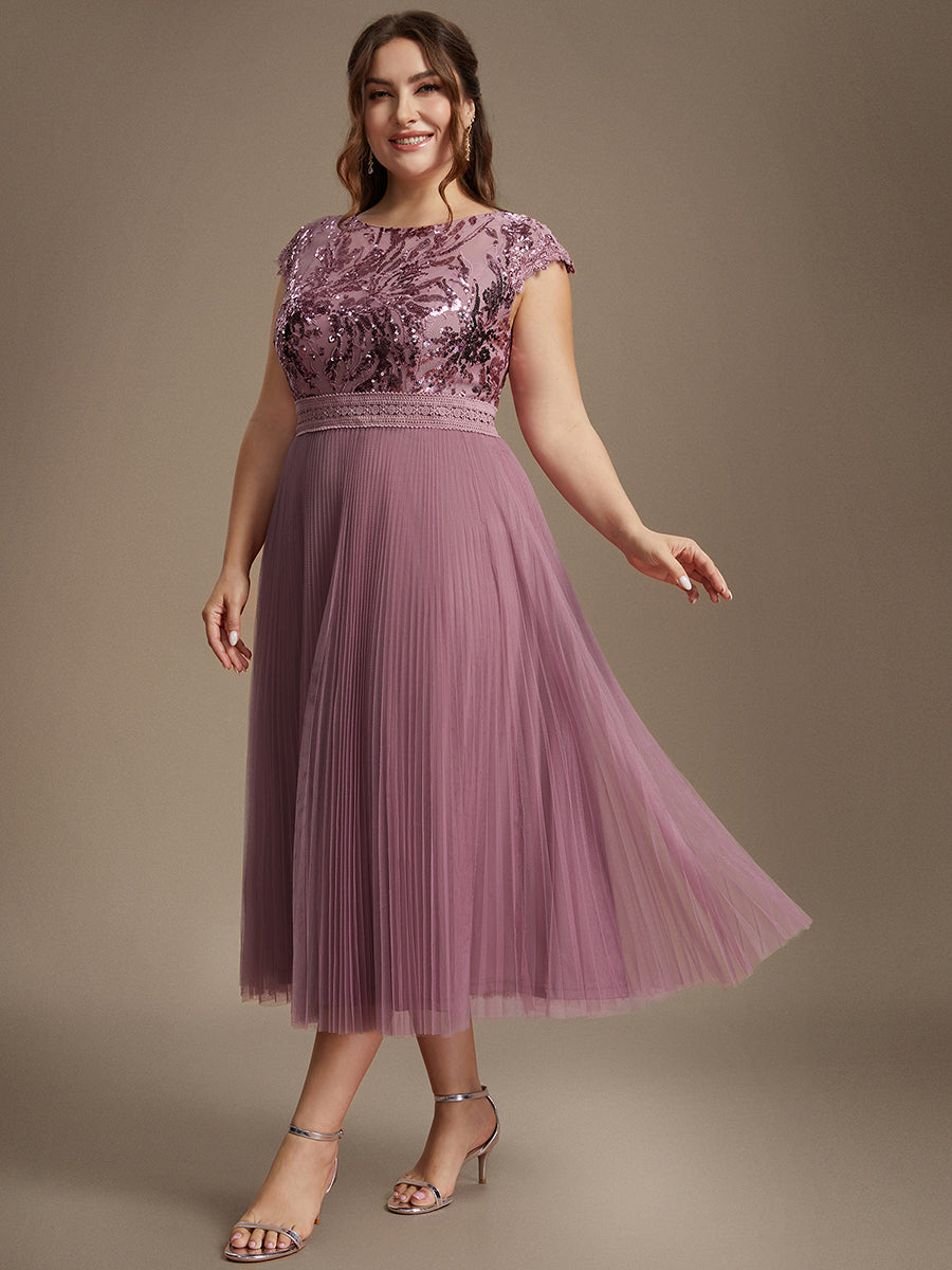 robe midi sans manches à sequins col rond en A #Couleur_Orchidee
