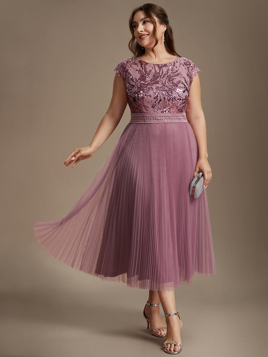 robe midi sans manches à sequins col rond en A #Couleur_Orchidee