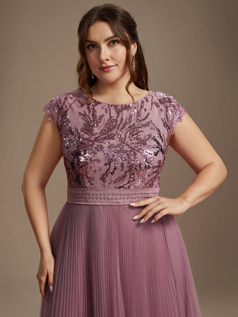 robe midi sans manches à sequins col rond en A #Couleur_Orchidee