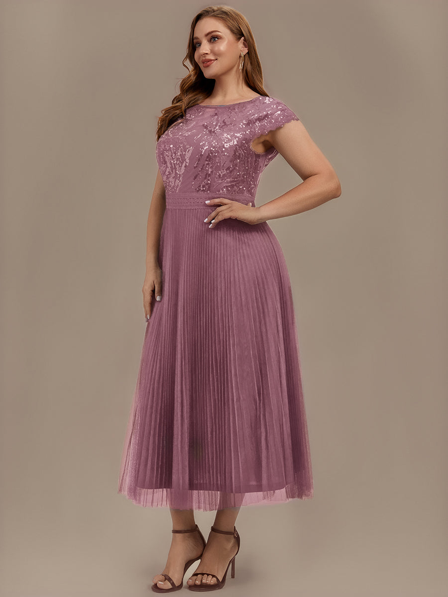 robe midi sans manches à sequins col rond en A #Couleur_Orchidee