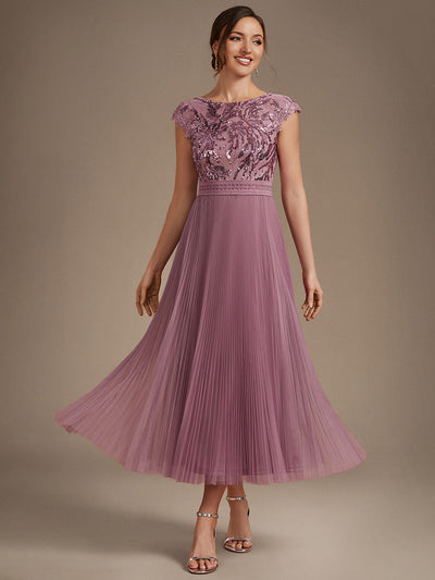 Robe midi sans manches à sequins col rond en A