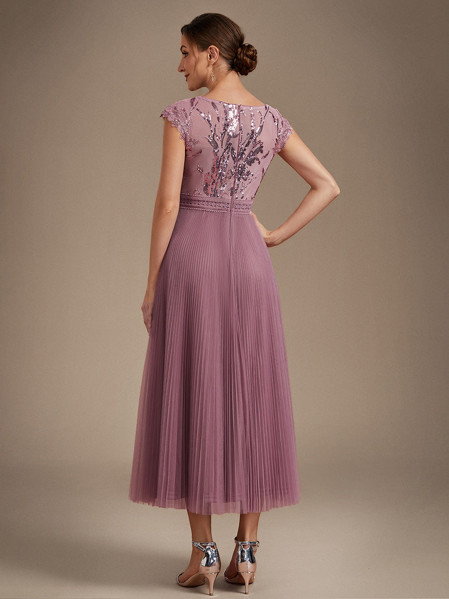 robe midi sans manches à sequins col rond en A #Couleur_Orchidee