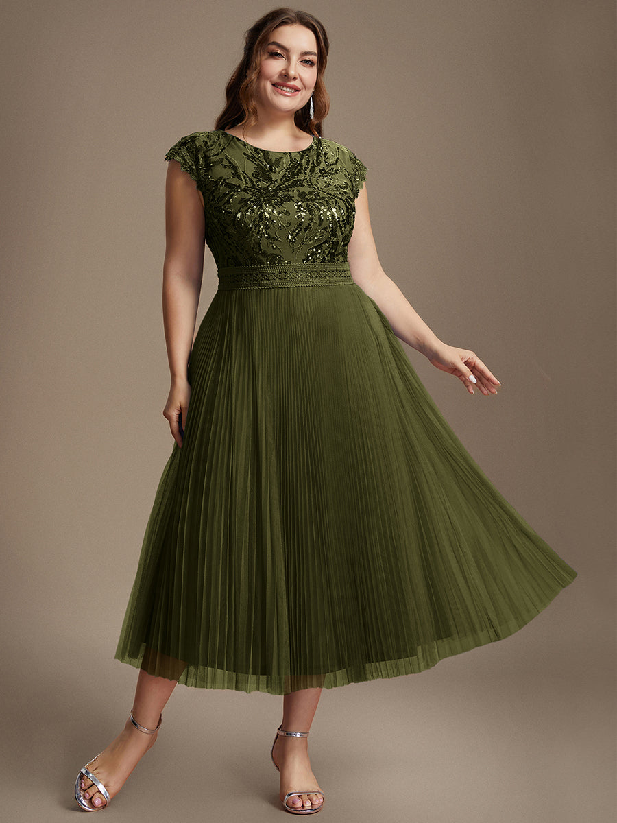 robe midi sans manches à sequins col rond en A #Couleur_Vert Olive