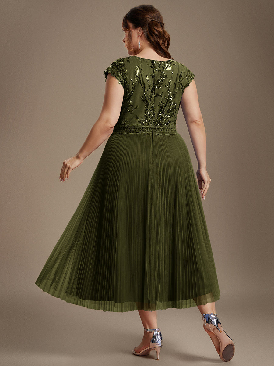 robe midi sans manches à sequins col rond en A #Couleur_Vert Olive