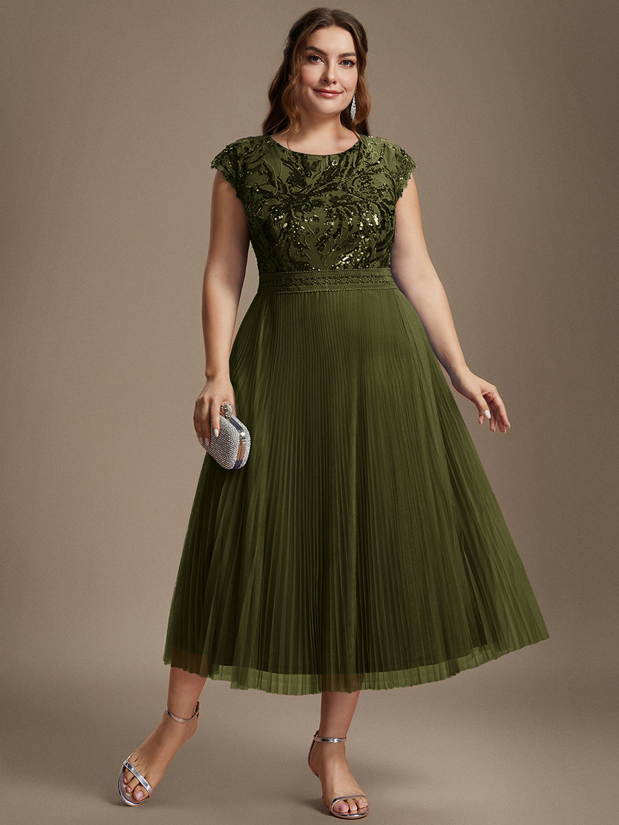 robe midi sans manches à sequins col rond en A #Couleur_Vert Olive