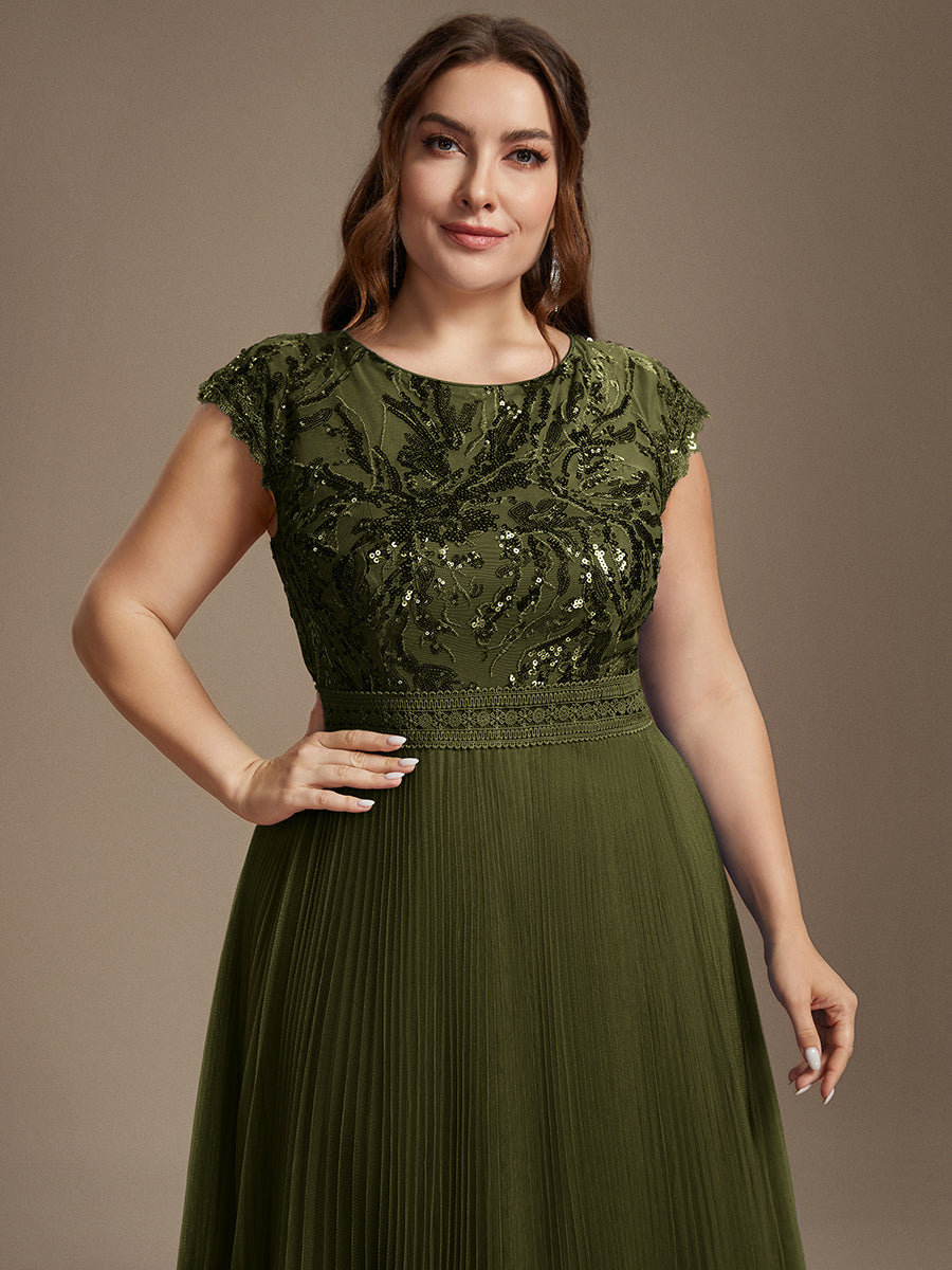 robe midi sans manches à sequins col rond en A #Couleur_Vert Olive