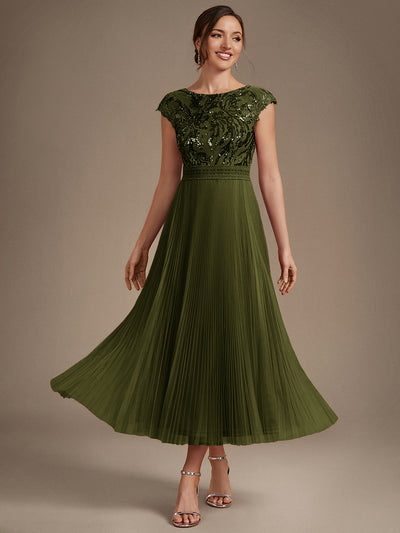 Robe midi sans manches à sequins col rond en A