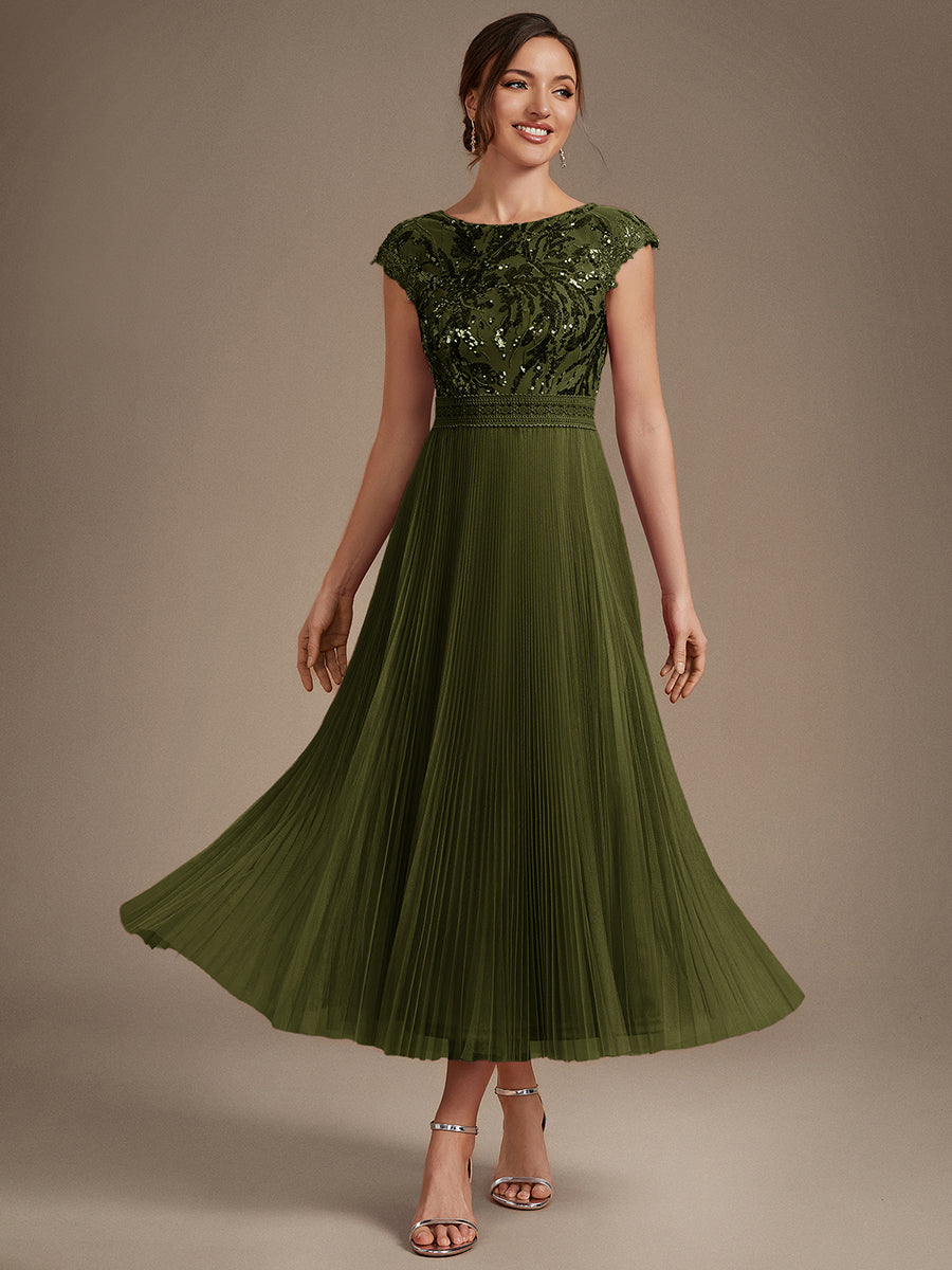 robe midi sans manches à sequins col rond en A #Couleur_Vert Olive