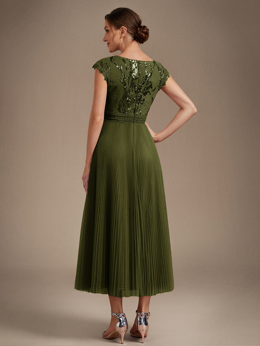 robe midi sans manches à sequins col rond en A #Couleur_Vert Olive