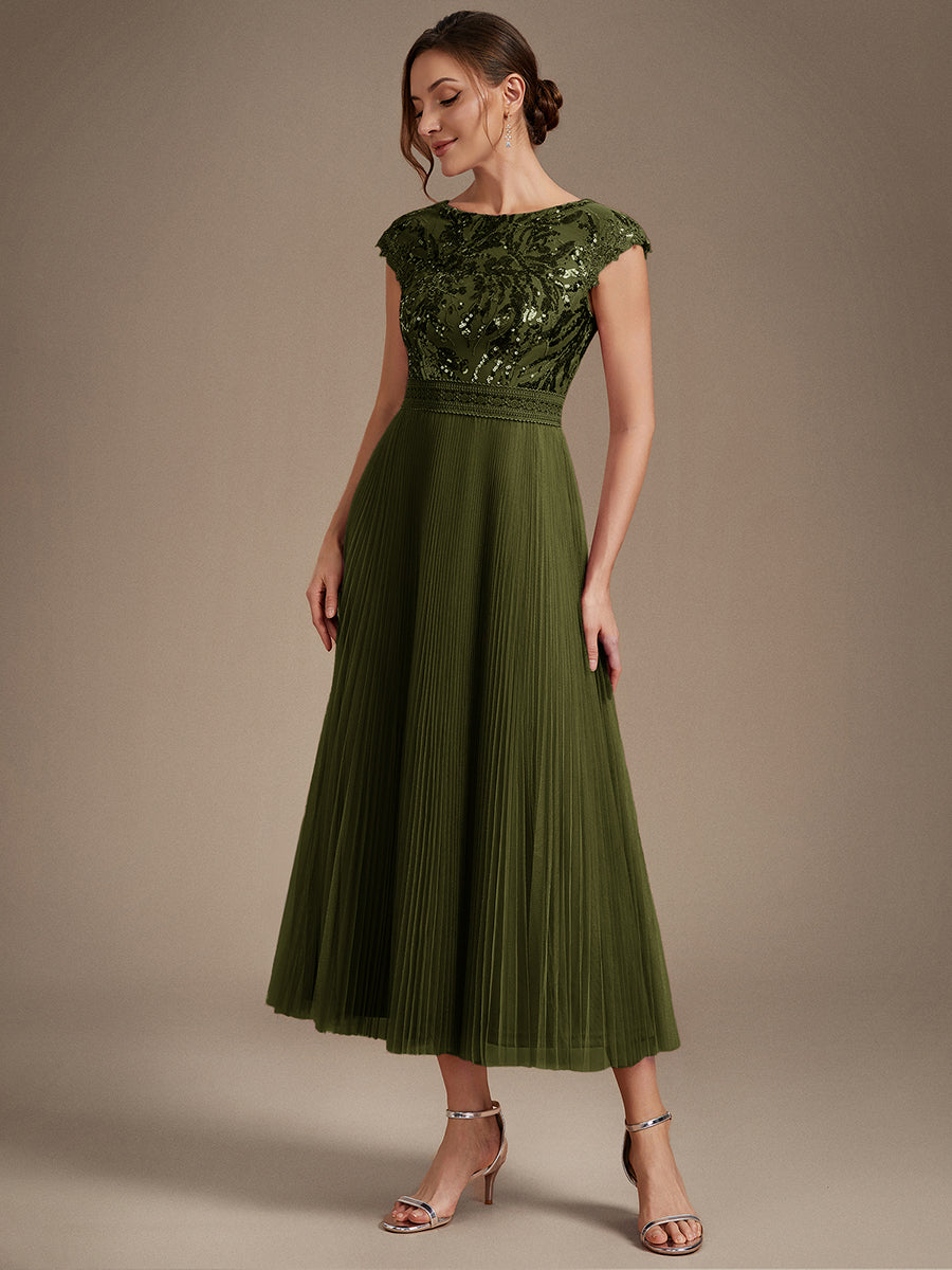 robe midi sans manches à sequins col rond en A #Couleur_Vert Olive