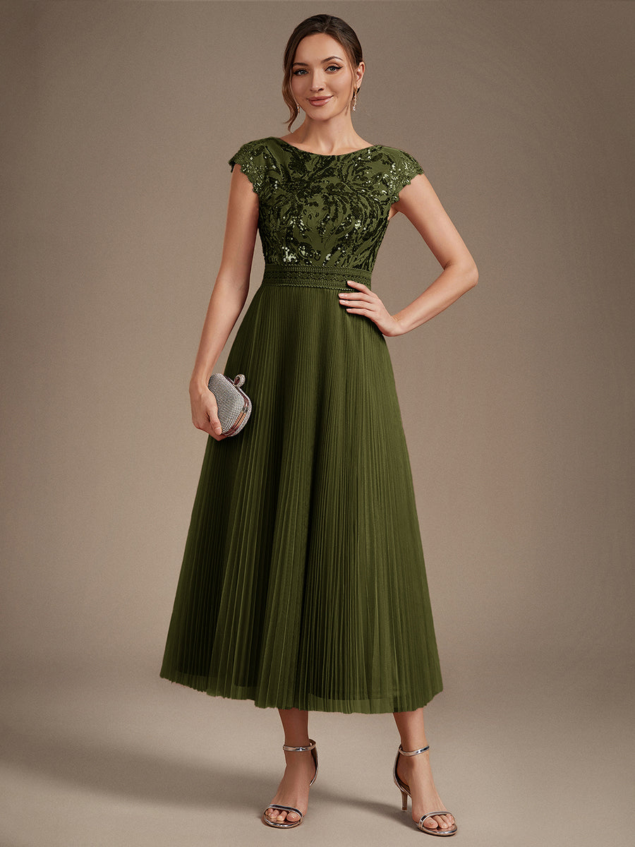 robe midi sans manches à sequins col rond en A #Couleur_Vert Olive