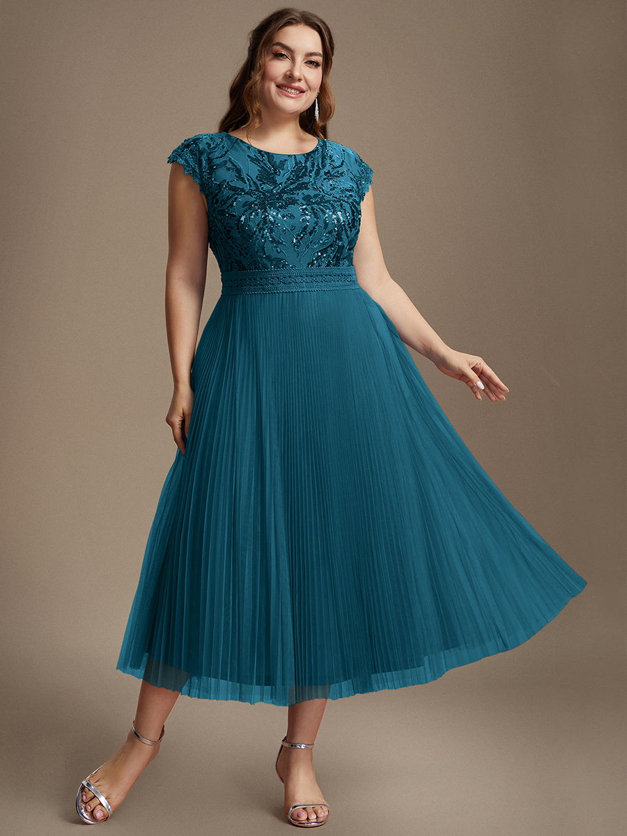robe midi sans manches à sequins col rond en A #Couleur_Bleu Sarcelle