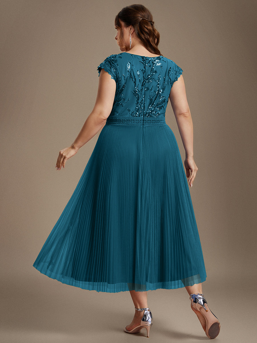robe midi sans manches à sequins col rond en A #Couleur_Bleu Sarcelle