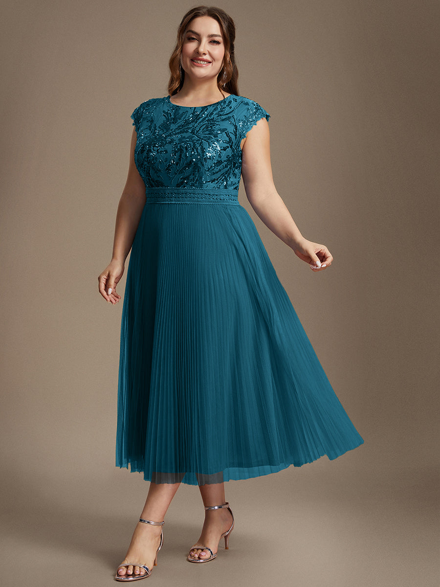 robe midi sans manches à sequins col rond en A #Couleur_Bleu Sarcelle