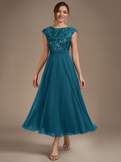 Robe midi sans manches à sequins col rond en A
