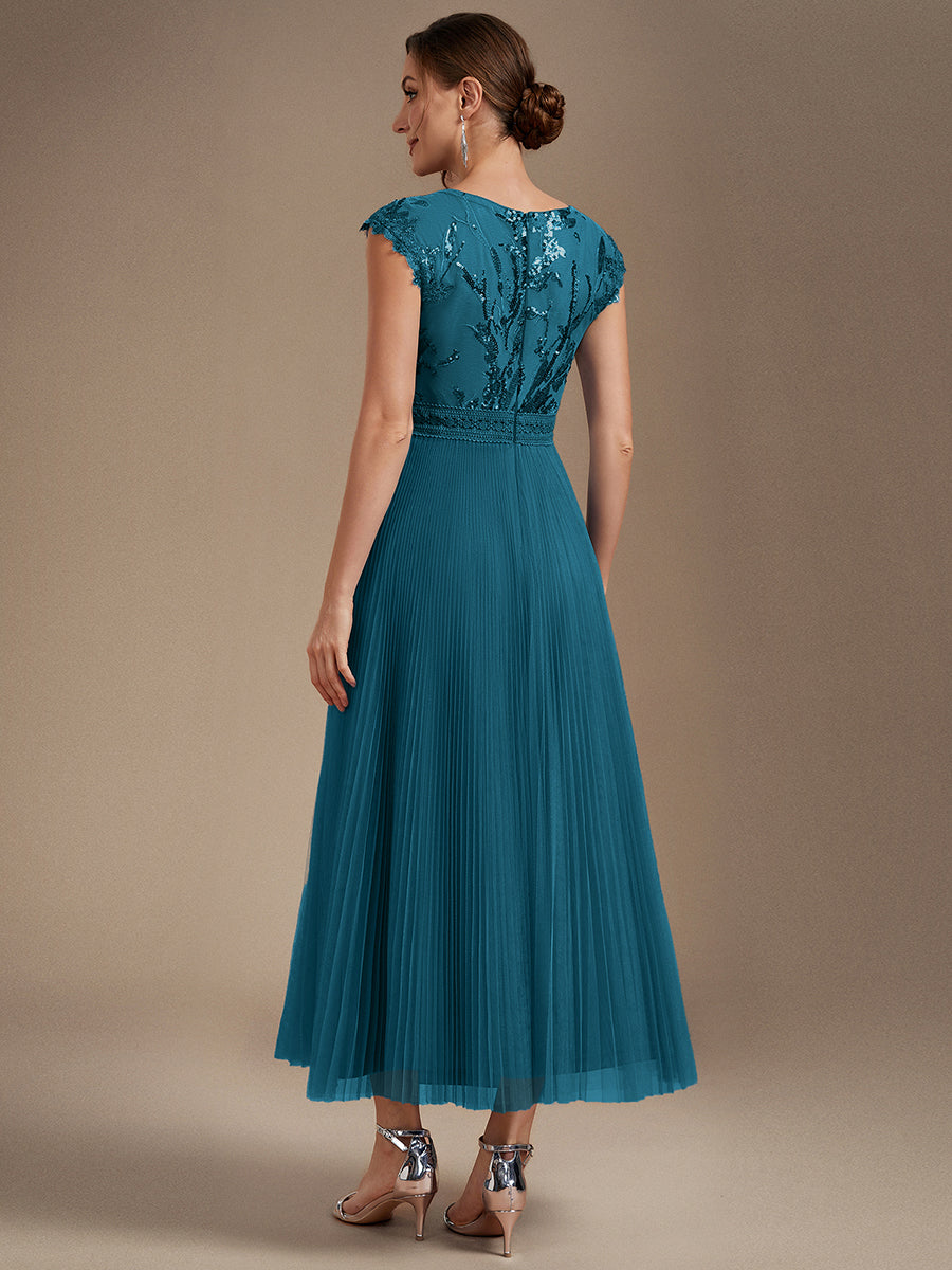 robe midi sans manches à sequins col rond en A #Couleur_Bleu Sarcelle