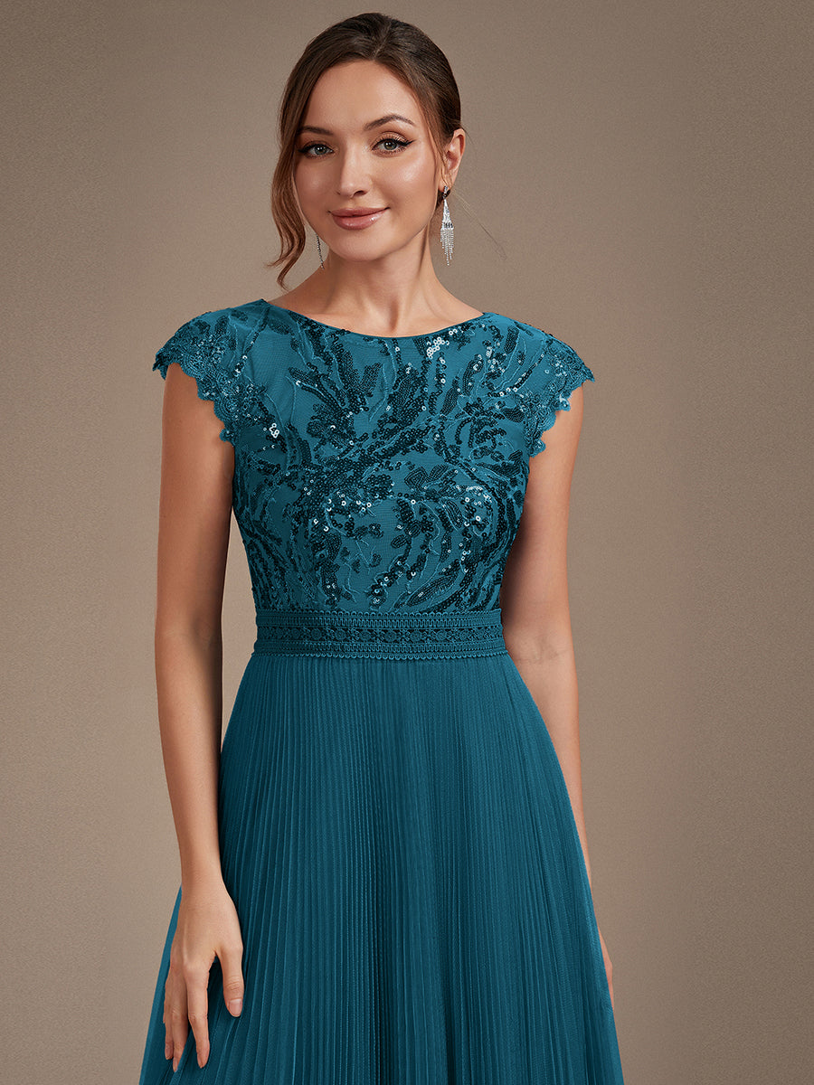 robe midi sans manches à sequins col rond en A #Couleur_Bleu Sarcelle